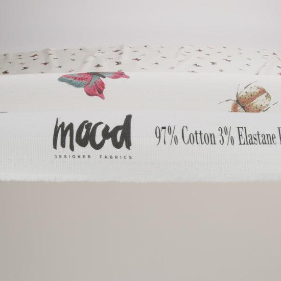 Stretch Cotton Sateen - Cream Insects - Butterfly Effect Print - Mood Exclusive Harvest Collection
