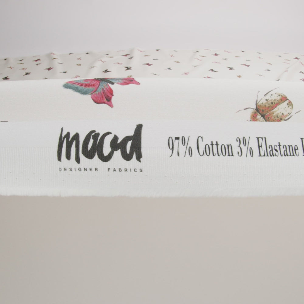 Stretch Cotton Sateen - Cream Insects - Butterfly Effect Print - Mood Exclusive Harvest Collection