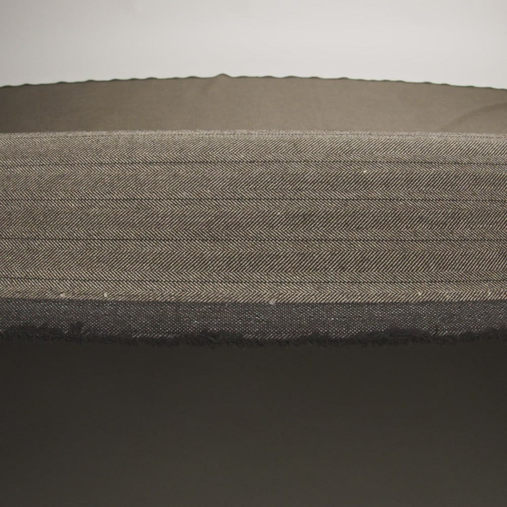 Brown and Chinchilla Metallic Herringbone Striped Polyester Suiting