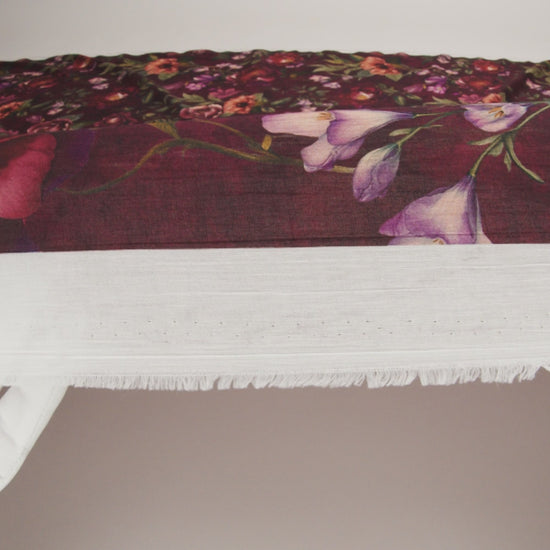 Crinkled Cotton Gauzy Woven - Wine Red, Coral and Green Floral - Mood Exclusive Romantic Nights Print