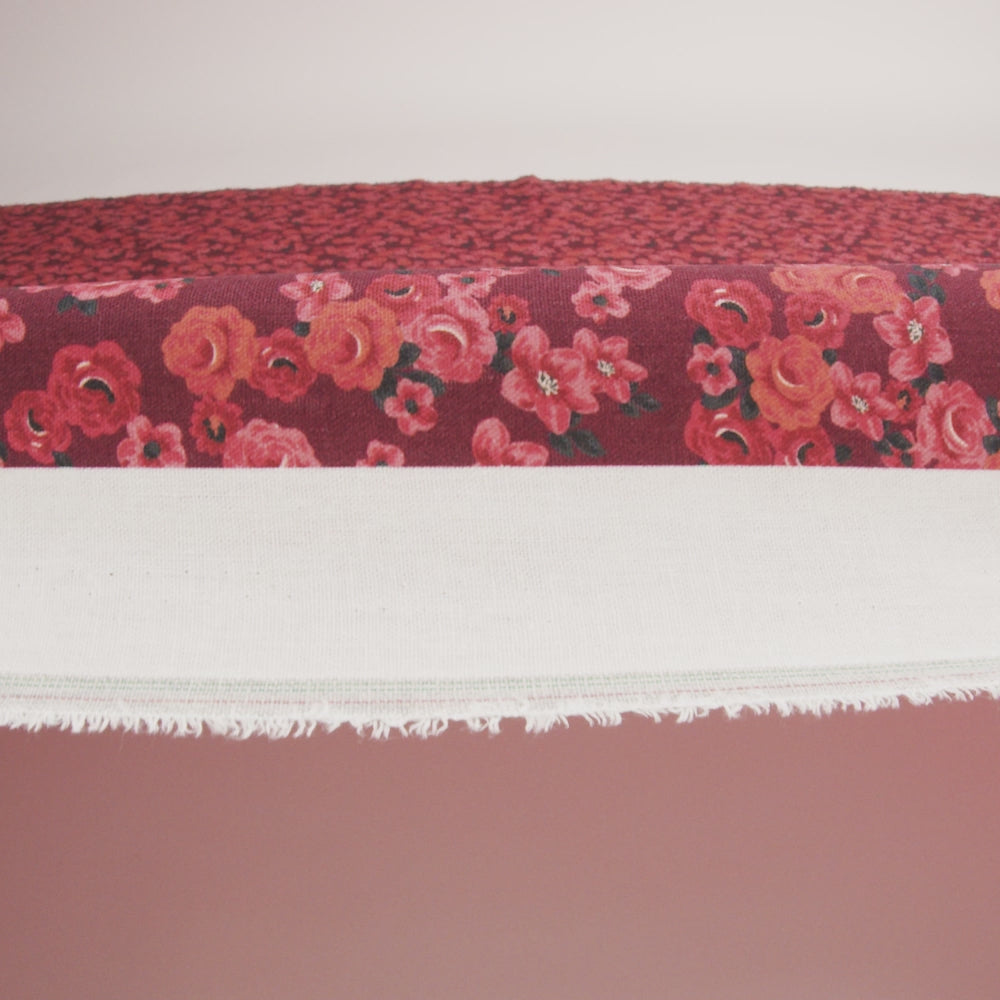 Linen and Rayon Woven - Red Floral - Rose Garden Romance Print - Mood Exclusive Rockland Collection