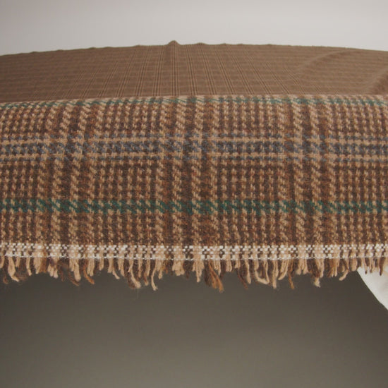 Wool Blend Tweed Twill - Brown, Emerald Green and Dusty Blue Glen Plaid