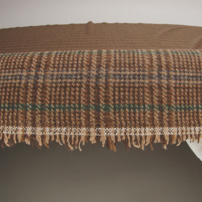 Wool Blend Tweed Twill - Brown, Emerald Green and Dusty Blue Glen Plaid