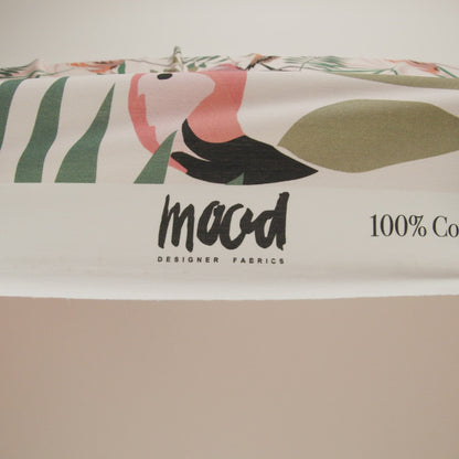 European Ivory, Shell Coral and Burnt Coral Flamingo Printed Cotton Poplin