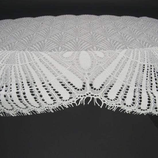 Corded Raschel Lace Panel with Finished Edges - Ivory Fan Palm Scallops - Image 6 of 6
