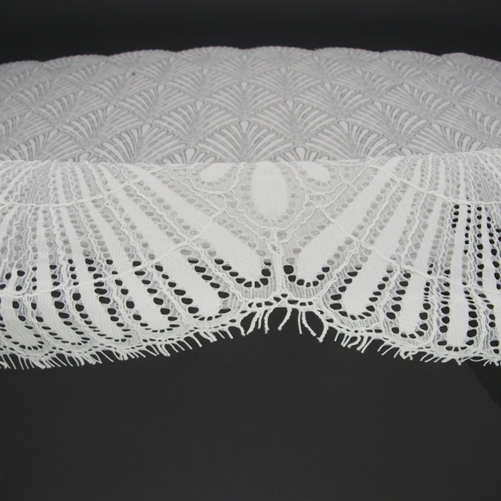 Corded Raschel Lace Panel with Finished Edges - Ivory Fan Palm Scallops - Image 6 of 6