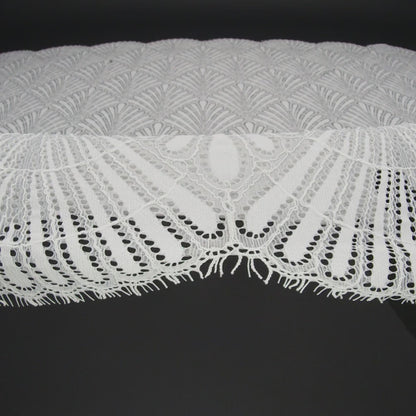 Corded Raschel Lace Panel with Finished Edges - Ivory Fan Palm Scallops