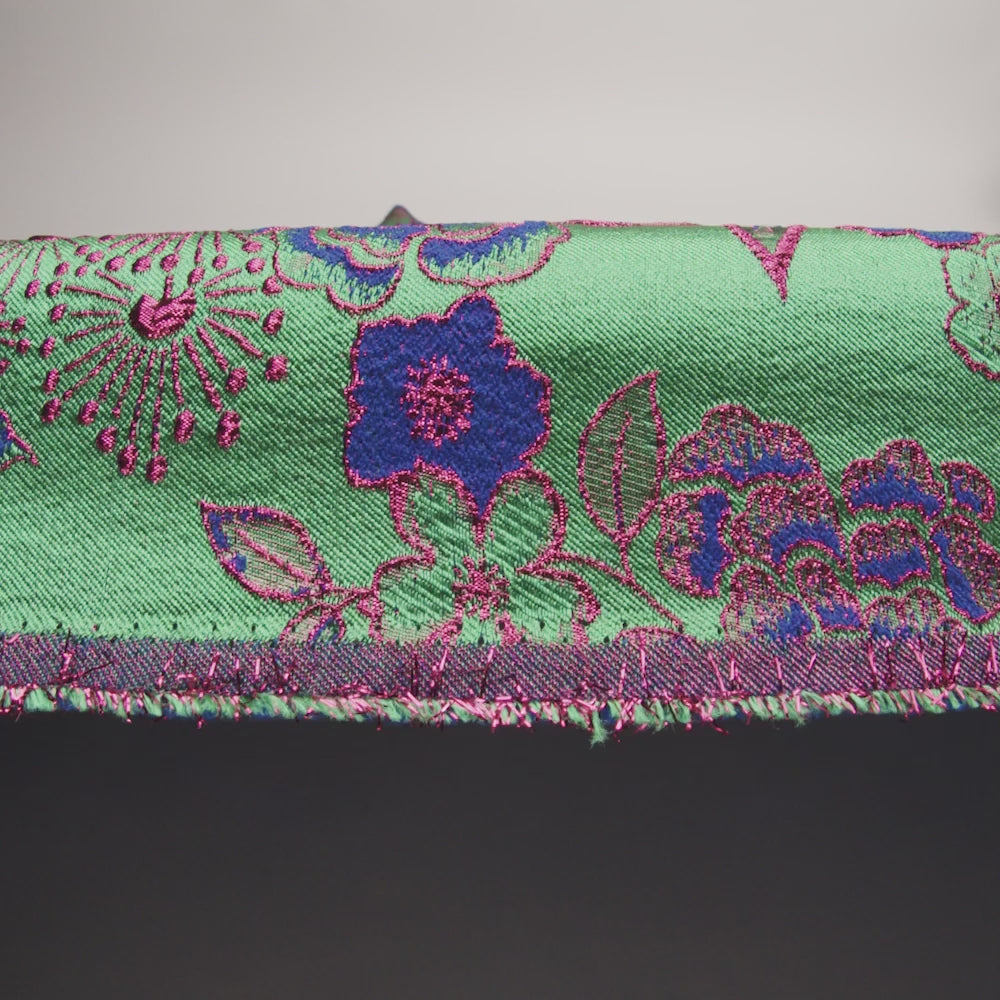 Metallic Brocade - Green, Blue and Hot Pink Flower Garden - Image 6 of 7