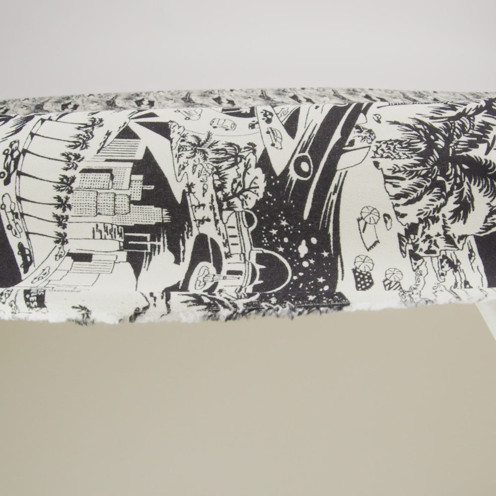 Sustainable Viscose Crepe Print - Black and White Los Angeles Landmarks Illustration - Designer Deadstock - Image 6 of 6