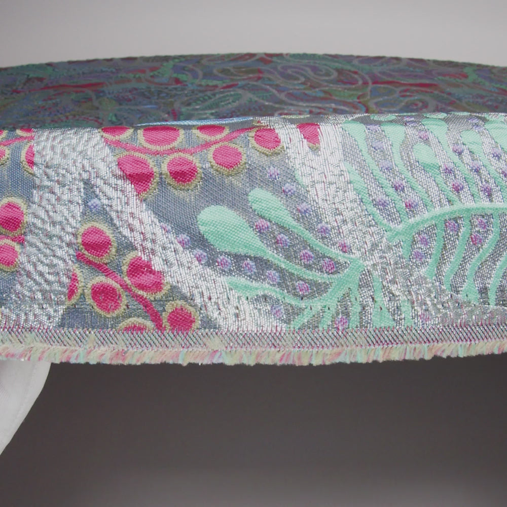 Metallic Silver, Blue and Pink Organic Flow Luxury Brocade - Image 6 of 7