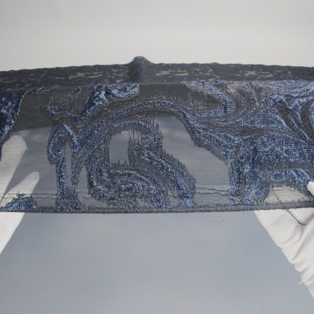 Mood Exclusive Metallic Navy and Black Swirls Sheer Organza Luxury Brocade
