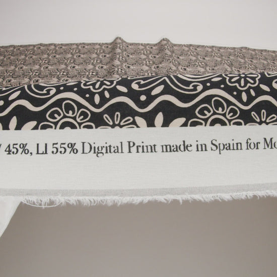 Linen and Rayon Woven - Black and White Floral Rows - Park Avenue Print - Mood Exclusive Metro Collection