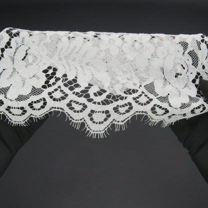 French Corded Polyester and Cotton Lace with Finished Scalloped Edges - White Classic Floral
