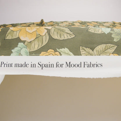Cotton Poplin Print - Olive Green and Yellow Floral - Mood Exclusive Glorious Gardens