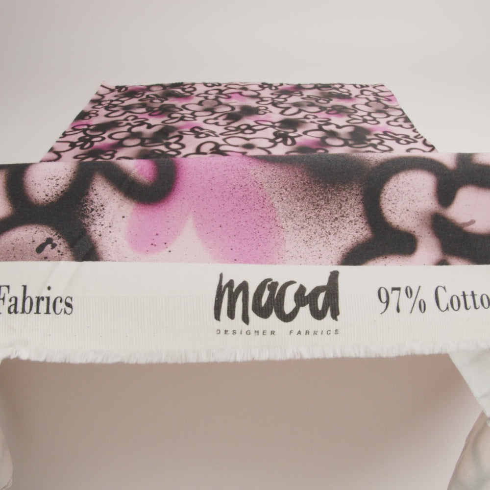 Stretch Cotton Sateen - Pink and Black Spraypaint Floral - Street Sketch Print - Mood Exclusive Metro Collection - Image 6 of 7