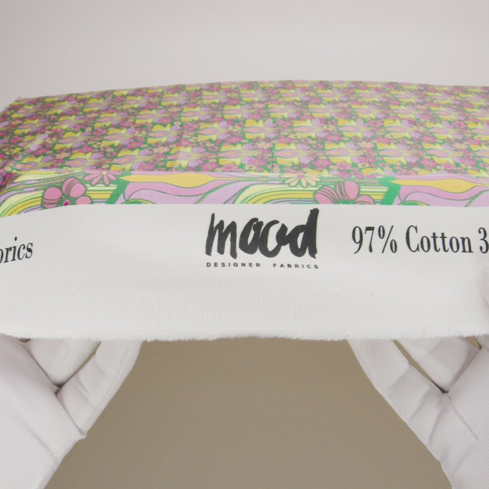 Stretch Cotton Sateen - Green Floral Rows - Flower Shower Print - Mood Exclusive Groove Collection - Image 6 of 7