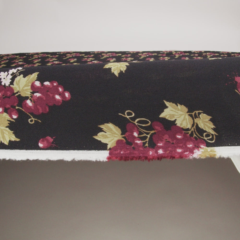 Sustainable Viscose Crepe Print by The Reformation - Black and Sangria Purple Grapes Illustration - Deadstock - Image 6 of 6