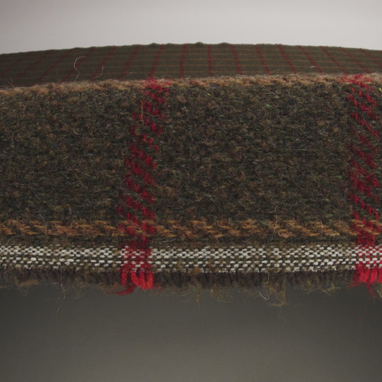 Wool Blend Tweedy Twill - Olive Brown, Tan and Red Plaid