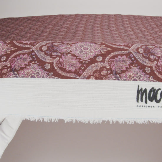 Slubbed Gauzy Cotton Woven - Burgundy, Pink and Blue Fancy Floral Tiles - Mood Exclusive Fairytale Scales Print