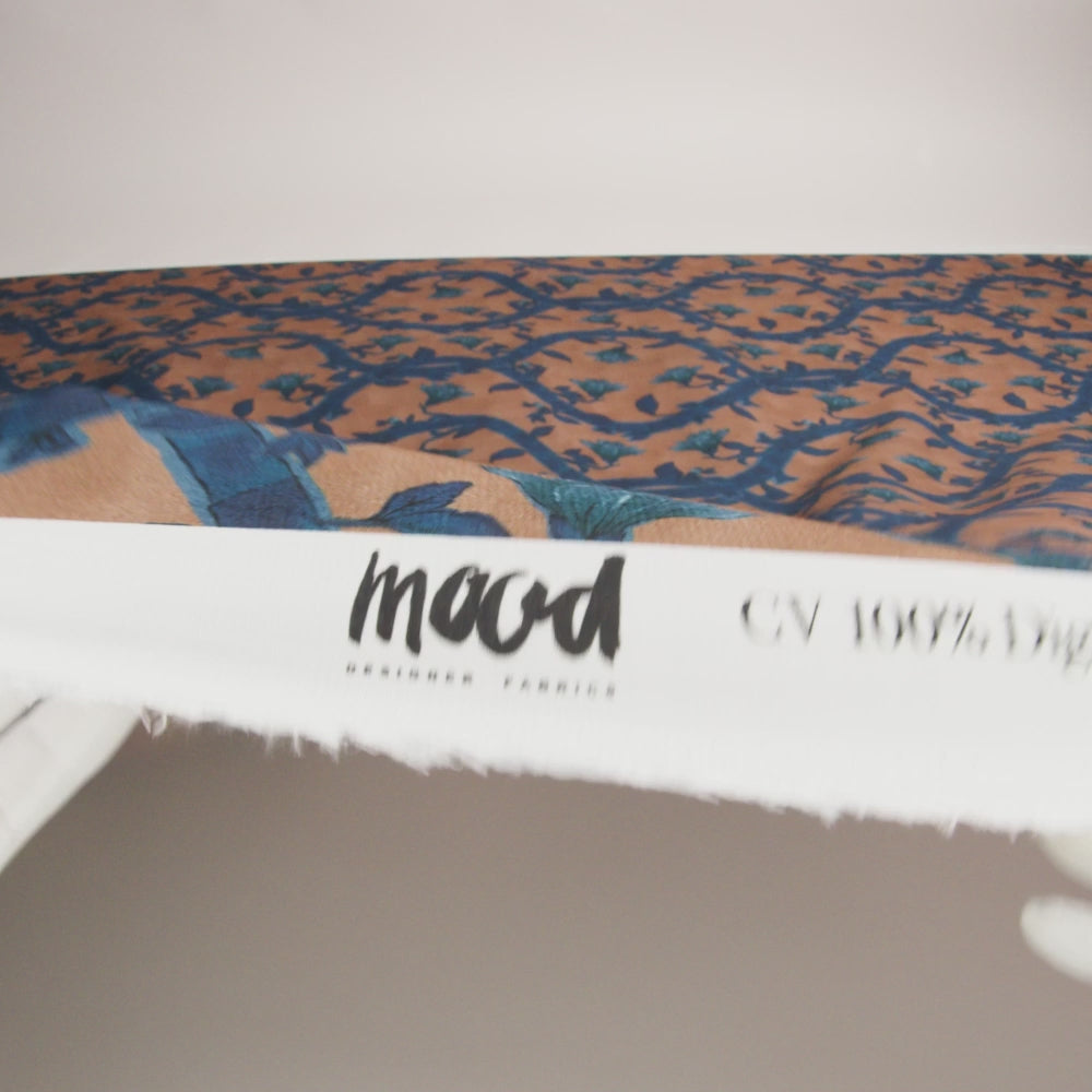 Sustainable Viscose Crepe Print - Blue and Brown Floral Ogee Lattice - Mood Exclusive Intertwined Vines - Image 6 of 6