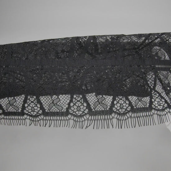 Raschel Lace Panel with Finished Edges - Black Geometric and Floral