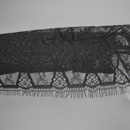 Raschel Lace Panel with Finished Edges - Black Geometric and Floral