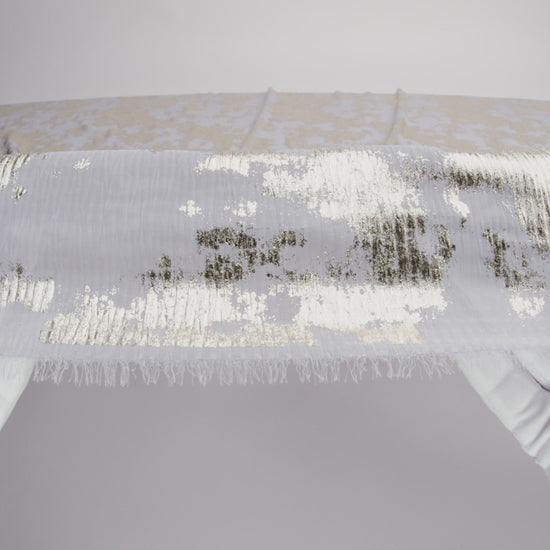 Polyester Chiffon Plisse with Abstract Gold Foiling - Gray - Aralia Collection