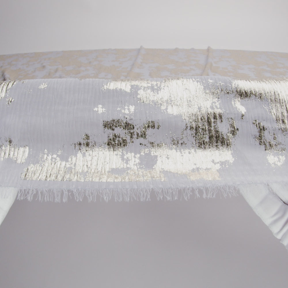 Polyester Chiffon Plisse with Abstract Gold Foiling - Gray - Aralia Collection