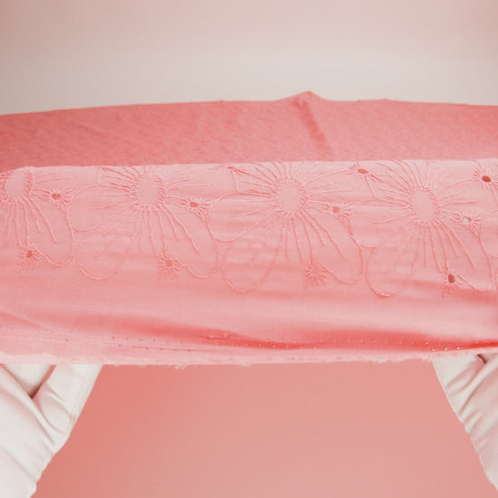 Embroidered Eyelet Cotton Voile - Warm Coral All-Over Flowers - Naomi Collection