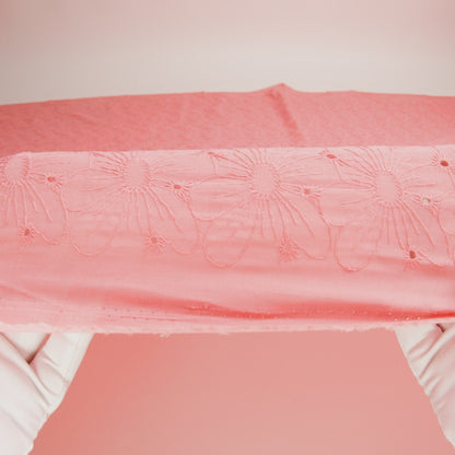 Embroidered Eyelet Cotton Voile - Warm Coral All-Over Flowers - Naomi Collection
