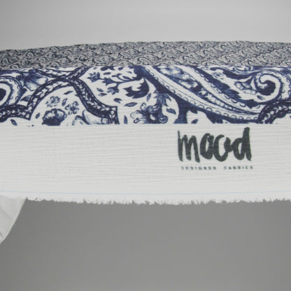 Slubbed Gauzy Cotton Woven - Navy Blue and White Paisley - Mood Exclusive Mediterranean Medley Print