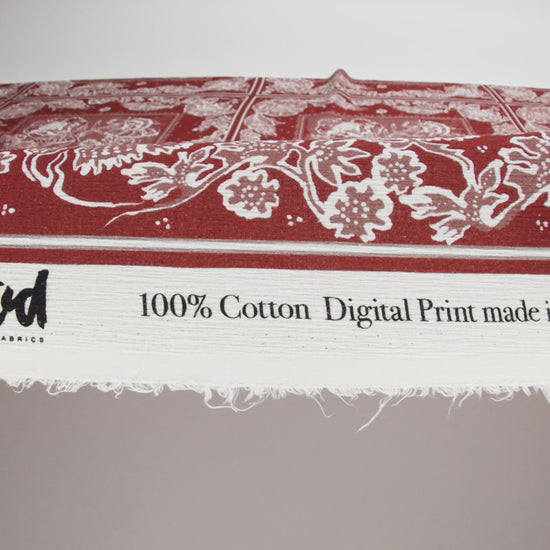 Slubbed Gauzy Cotton Woven - Brick Red and Dusty Rose Floral Handkerchief Panel - Mood Exclusive Needlepoint Picnic Print