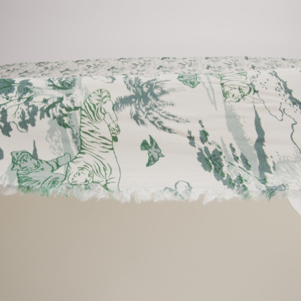 Sustainable Viscose Crepe Print - Green and Cream Tigers in Nature Illustration - Designer Deadstock - Image 6 of 6