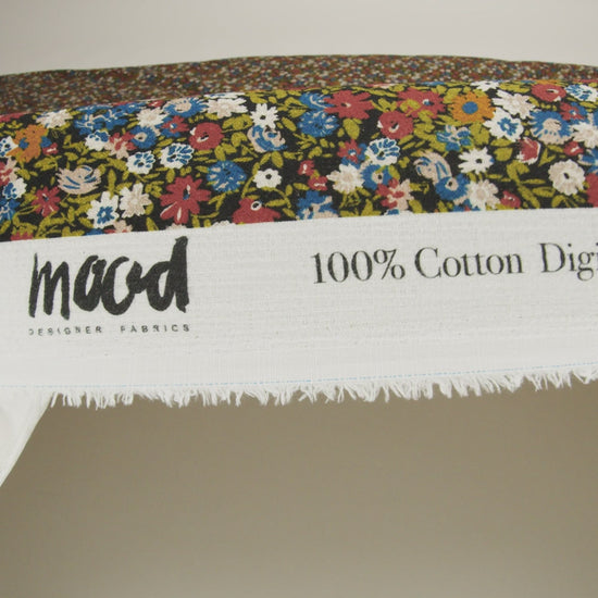 Slubbed Gauzy Cotton Woven - Dark Red, Blue and Leaf Green All-Over Floral - Mood Exclusive Fete des Fleurs Print