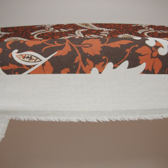 Linen and Rayon Woven - Dark Brown, Pumpkin Orange and White Paisley and Floral Vines - Mood Exclusive Blooming Boogie Print