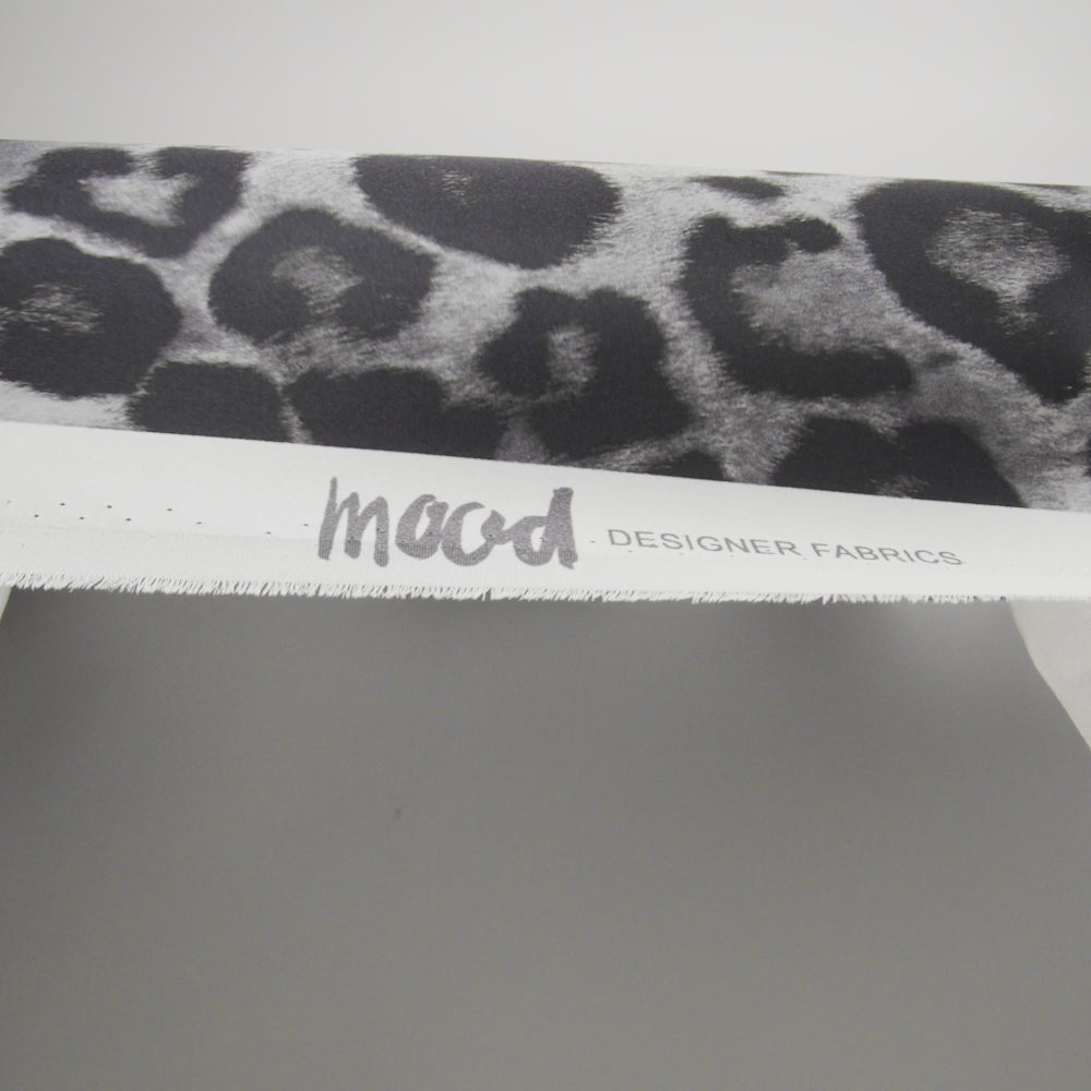 Mood Exclusive Italian Black and Gray Leopard Printed Silk Charmeuse