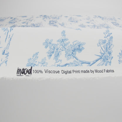 Cobalt and White Classic Toile de Jouy Viscose Batiste