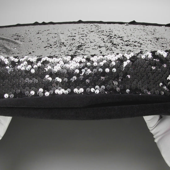 Milly Italian Black and Reflective Silver Paillette Sequins on Black Stretch Velour