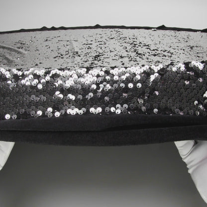 Milly Italian Black and Reflective Silver Paillette Sequins on Black Stretch Velour