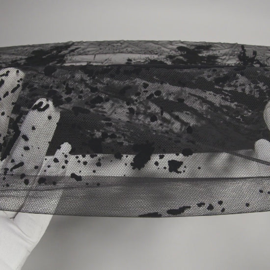 Embroidered Abstract Flocked Tulle with Baby Sequins - Black Floral