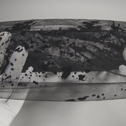 Embroidered Abstract Flocked Tulle with Baby Sequins - Black Floral