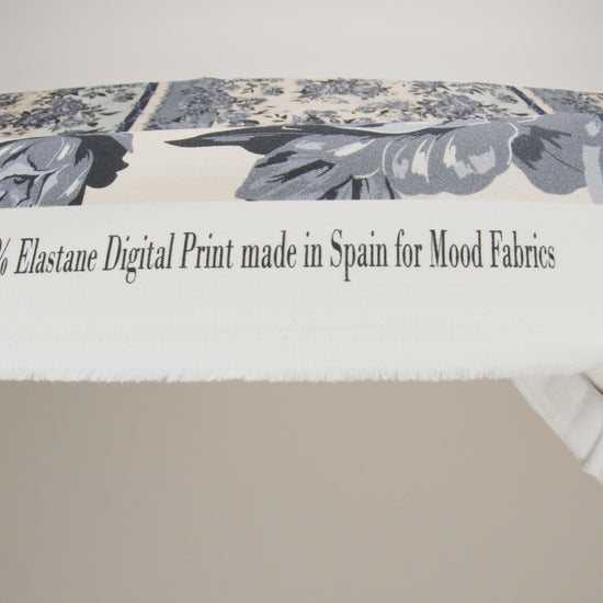 Brushed Stretch Cotton Twill Panel - Blue and Cream Roses - Mood Exclusive Space for Grace - Image 6 of 6