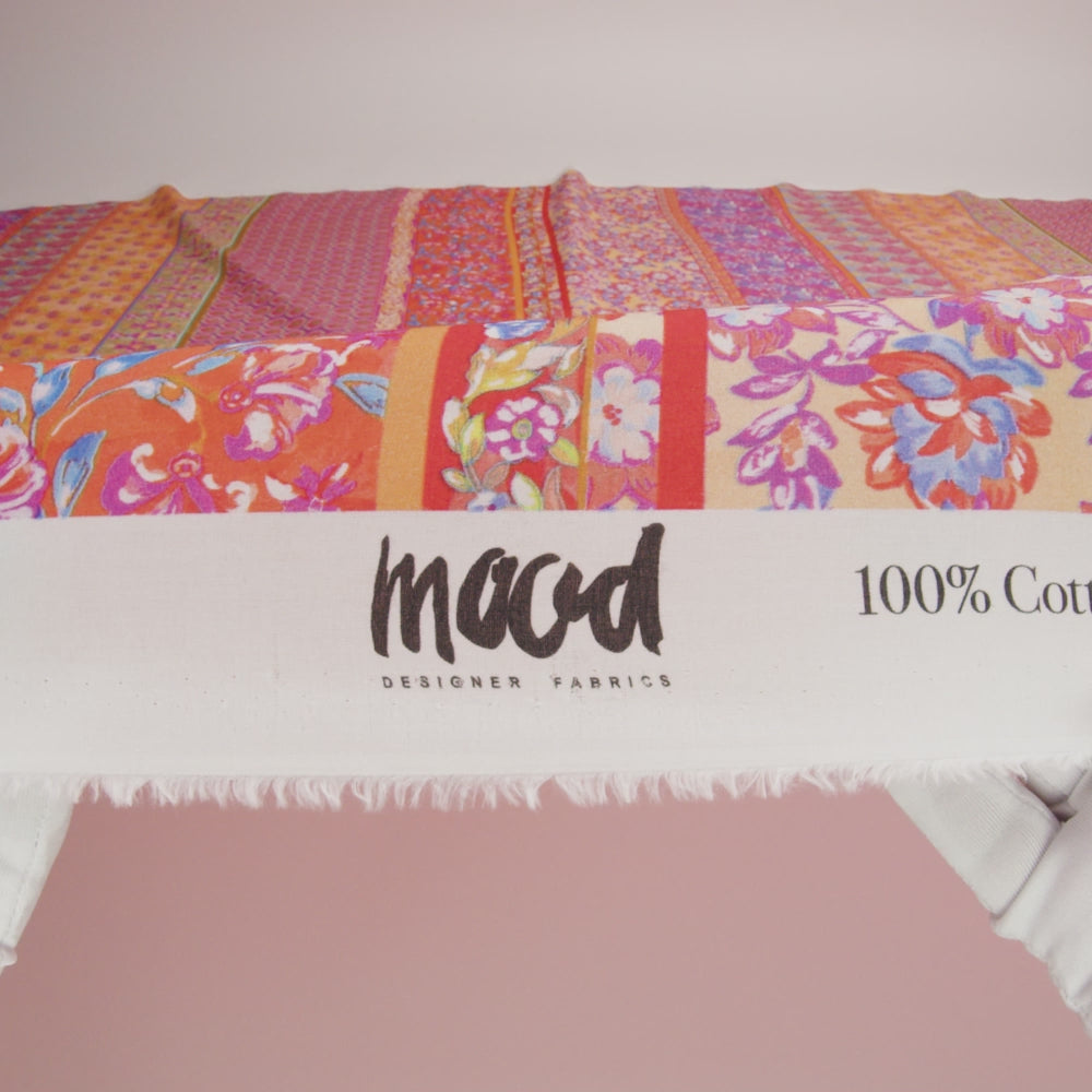 Cotton Voile - Pink and Orange Floral Stripes - Darling Clementine Print - Mood Exclusive Gisele Collection - Image 6 of 7