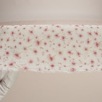 Pink and White Fluttering Flowers Medium Weight Linen Woven