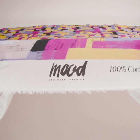 Cotton Voile - Purple, Pink and Yellow Painterly Geometric - Theory of Abstraction Print - Mood Exclusive Wisteria Collection
