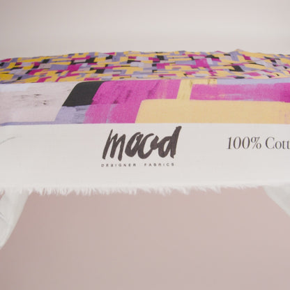Cotton Voile - Purple, Pink and Yellow Painterly Geometric - Theory of Abstraction Print - Mood Exclusive Wisteria Collection