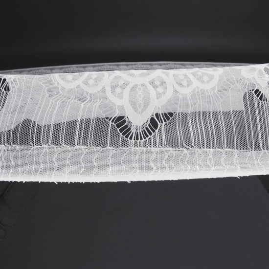Nylon Raschel Lace - White Fancy Floral with Scalloped Borders
