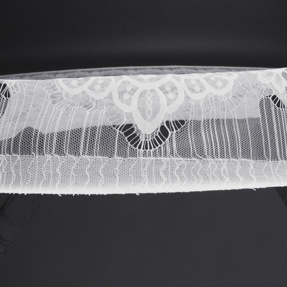 Nylon Raschel Lace - White Fancy Floral with Scalloped Borders