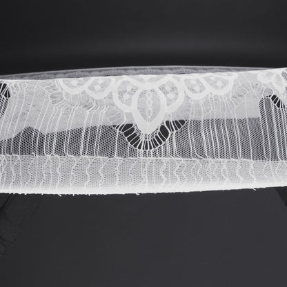 Nylon Raschel Lace - White Fancy Floral with Scalloped Borders