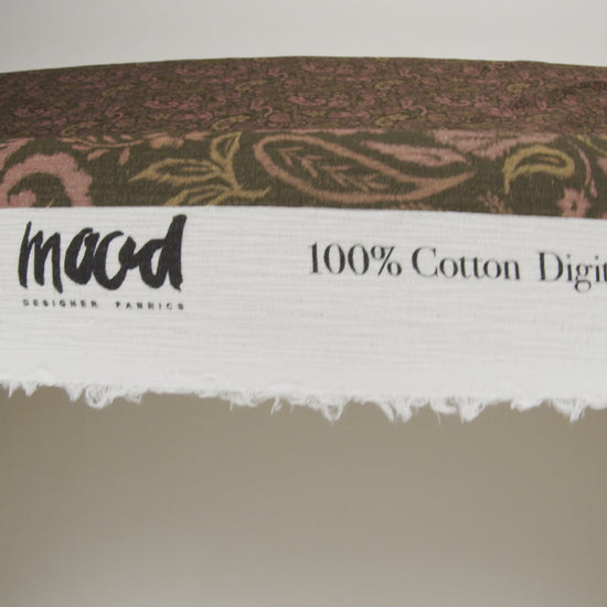 Slubbed Gauzy Cotton Woven - Dark Olive Green, Brown and Blush Tan Woodland Paisley - Mood Exclusive Woodland Whorls Print